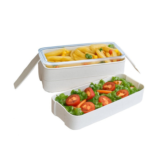 20pcs - Huskly boîte bento 3 compartiments réemployable composite beige - 900 ml - 18,5 cm x 8 cm x 10,3 cm