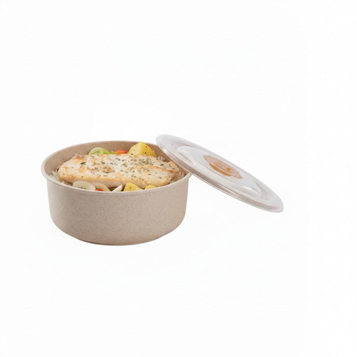 40pcs - Bol rond beige réemployable en composite avec couvercle en plastique PP "Huskly" - 300 ml - Ø 10 cm - H 5,8 cm