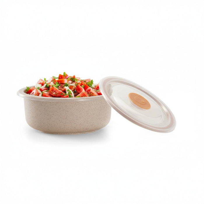 20pcs - 900ml Ø15cm H7,5cm - Bol rond beige réemployable en composite avec couvercle en plastique PP "Huskly"
