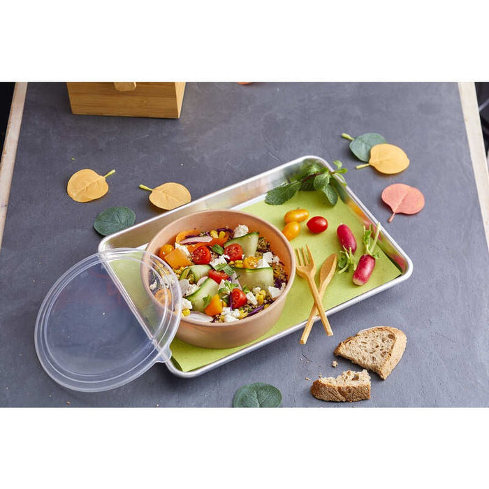 10pcs - Combo saladier kraft et couvercle transparent réemployable - Ø 18,5 cm - H 6,8 cm