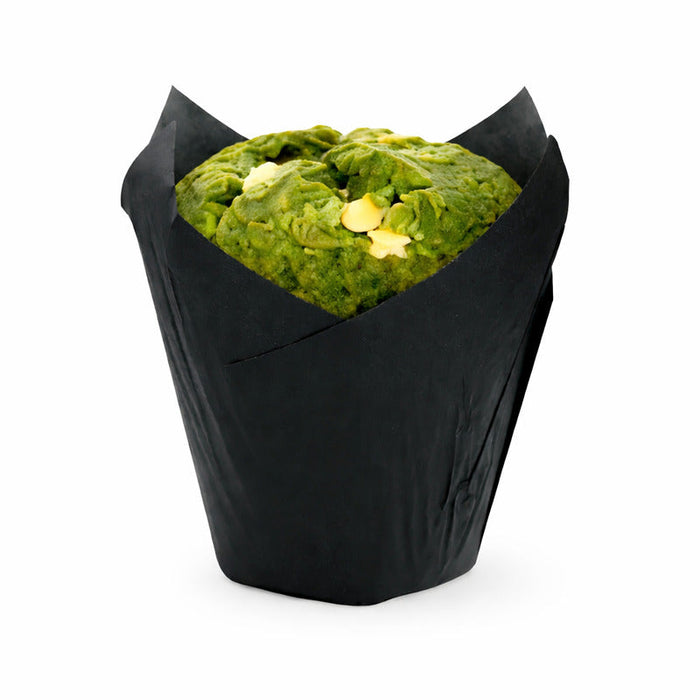 120pcs - Caissette de cuisson tulipe en papier noir ingraissable - Ø base 4,5 cm - H 8 cm