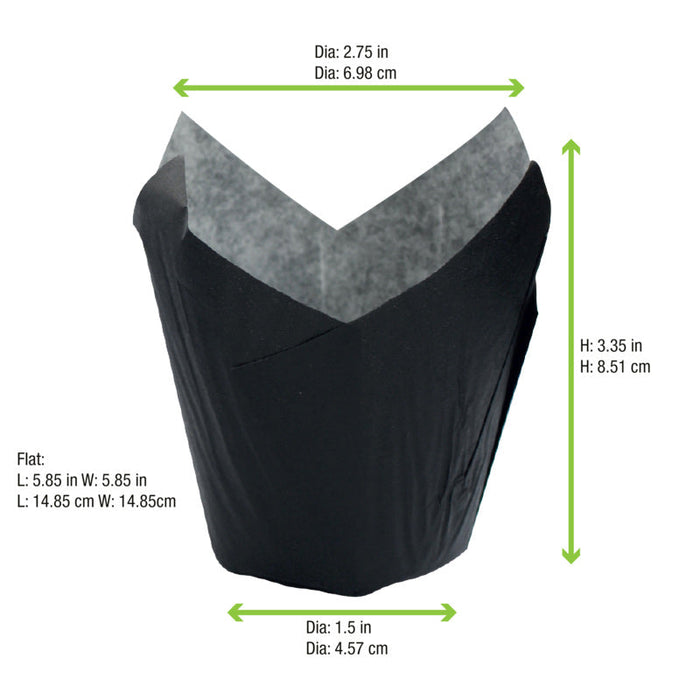 120pcs - Caissette de cuisson tulipe en papier noir ingraissable - Ø base 4,5 cm - H 8 cm