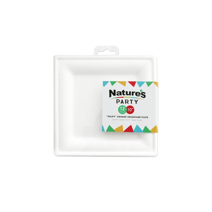 12pcs - Assiette carrée blanche en pulpe - 26 cm x 26 cm