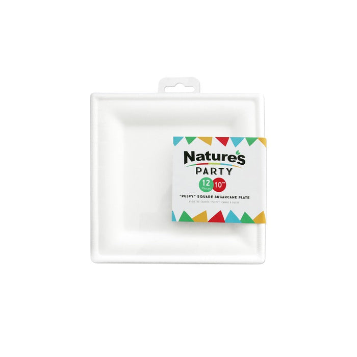 10pcs - Assiette carrée blanche en pulpe - 26 cm x 26 cm