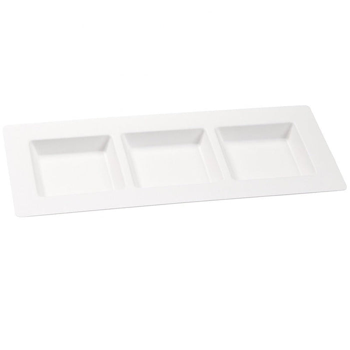 4pcs - 26x11cm - Assiette rectangulaire blanche en pulpe à 3 compartiments