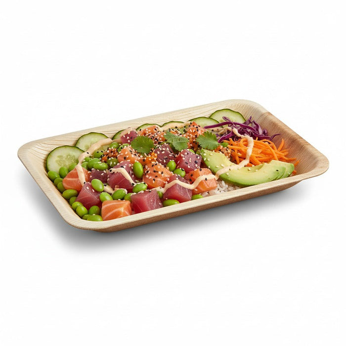 4pcs - Assiette rectangulaire en palmier - 24 cm x 16 cm x 2,5 cm