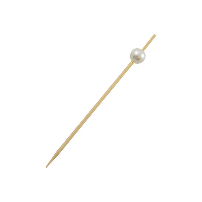 25pcs - Pique bambou "Bijou" avec perle blanche - 9 cm