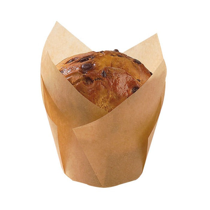 24pcs - Caissette de cuisson tulipe "Krafty" en papier brun siliconé - Ø base 4,5 cm - H 8 cm