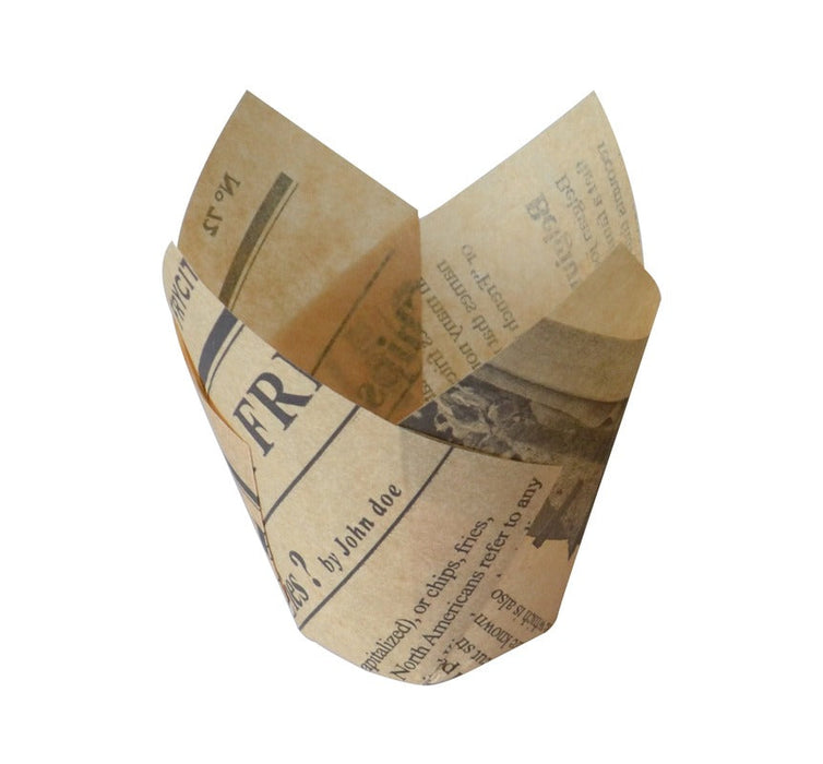 12pcs - Caissette de cuisson tulipe "Newsie" en papier brun ingraissable décor "Journal" - Ø base 6 cm - H 10 cm