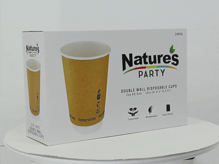 6pcs - Gobelet carton double paroi PLA - 340 ml - Ø 9 cm - H 11 cm