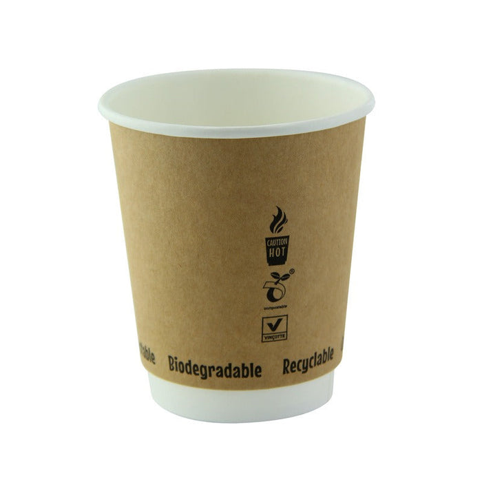 6pcs - Gobelet carton double paroi PLA - 230 ml - Ø 8 cm - H 9,3 cm