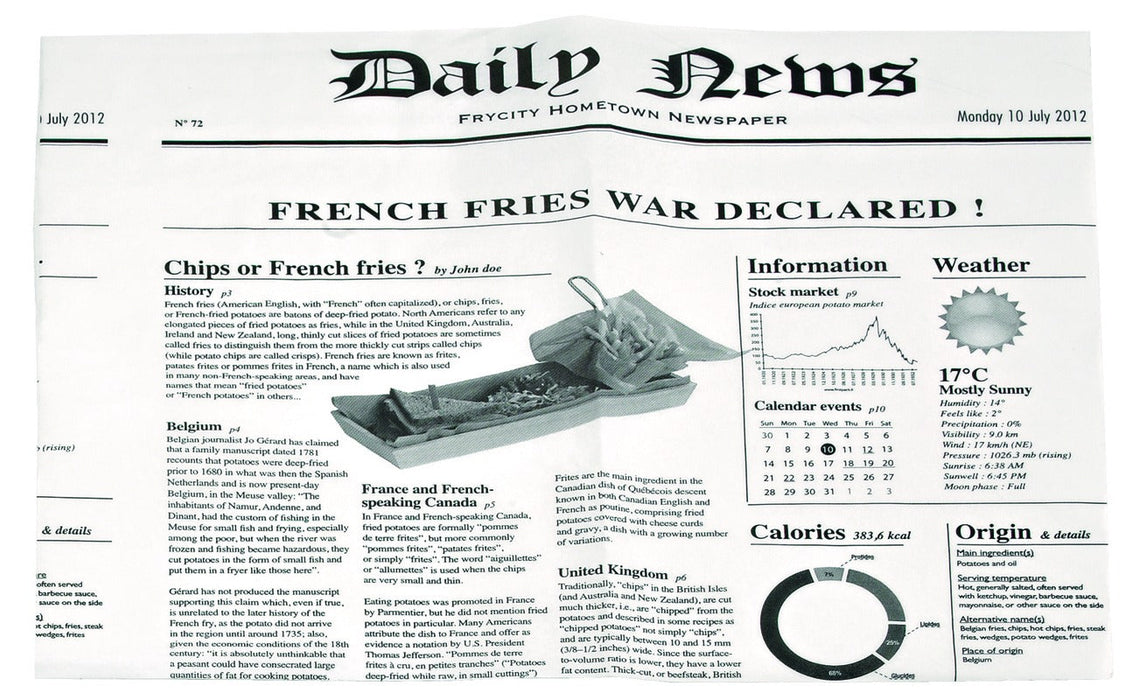 50pcs - 17x17cm - Sac papier ingraissable blanc ouvert sur 2 côtés avec décor Journal