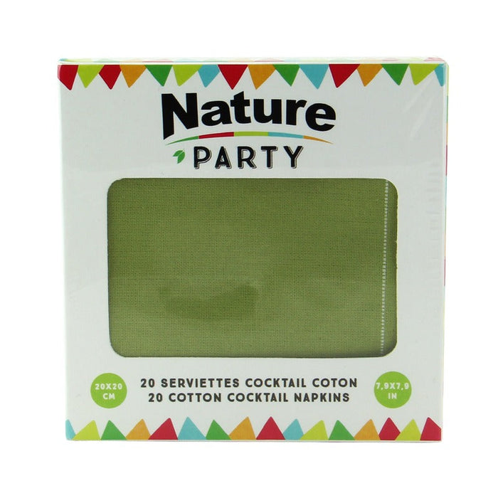 20pcs - Serviette cocktail coton vert - 20 cm x 20 cm