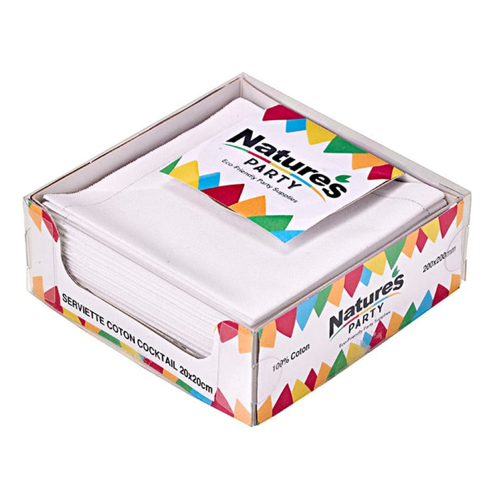 20pcs - Serviette cocktail coton blanc - 20 cm x 20 cm