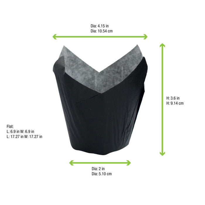 60pcs - Caissette de cuisson tulipe en papier noir ingraissable - Ø base 6 cm - H 9 cm