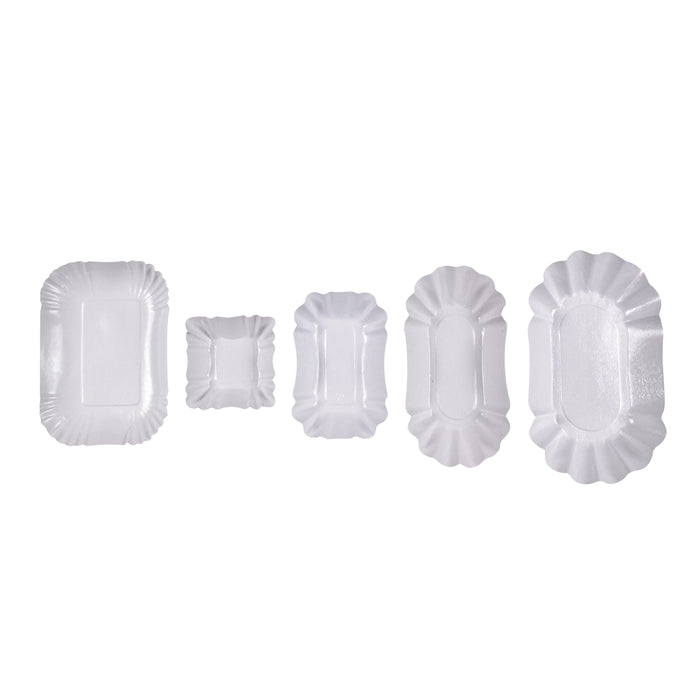 250pcs - Assiette creuse rectangulaire blanche en carton laminé - 15 cm x 12 cm x 2 cm