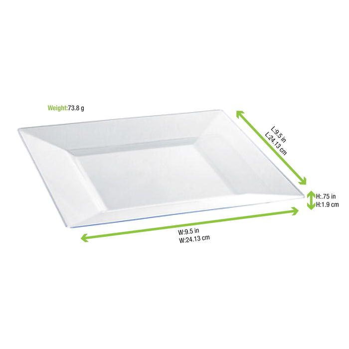 10pcs - Assiette carrée réutilisable transparente en plastique PS - 24 cm x 24 cm