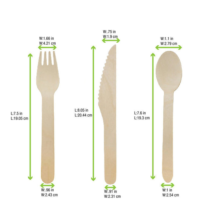 50pcs - Kit couverts bois 3/1: couteau fourchette cuillère, emballage kraft - 16,5 cm