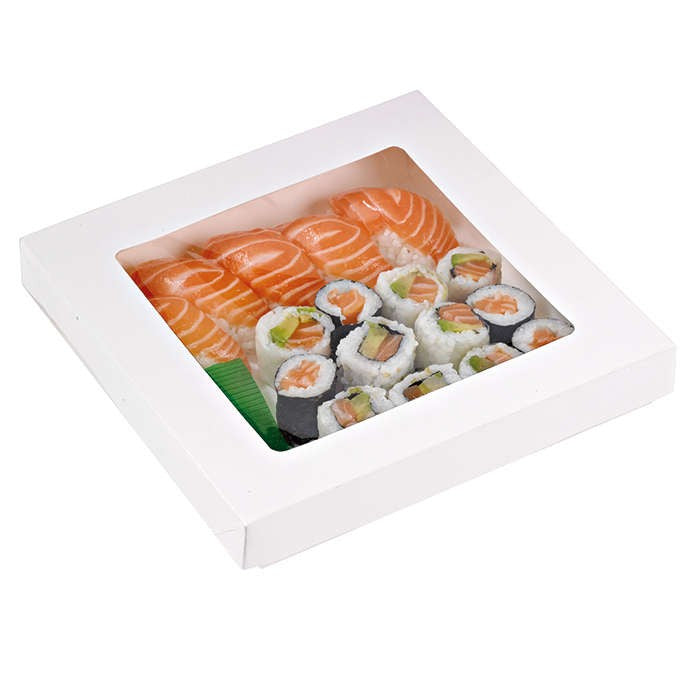 50pcs - Boîte "Kray" carrée carton blanc avec couvercle à fenêtre - 1450 ml - 20,5 cm x 20,5 cm x 4 cm