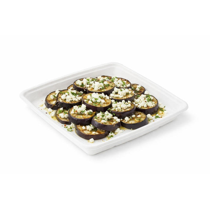 25pcs - Saladier carré blanc en pulpe sans couvercle - 1000 ml - 23,5 cm x 23,5 cm x 2,8 cm