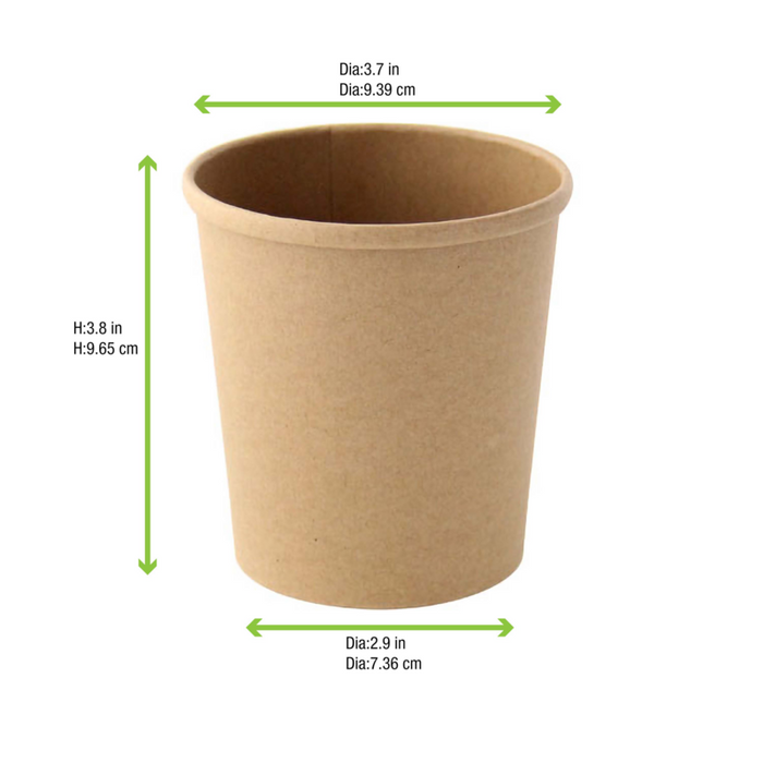 50pcs - Pot carton kraft brun chaud et froid - 490 ml - Ø 9,7 cm - H 9,8 cm