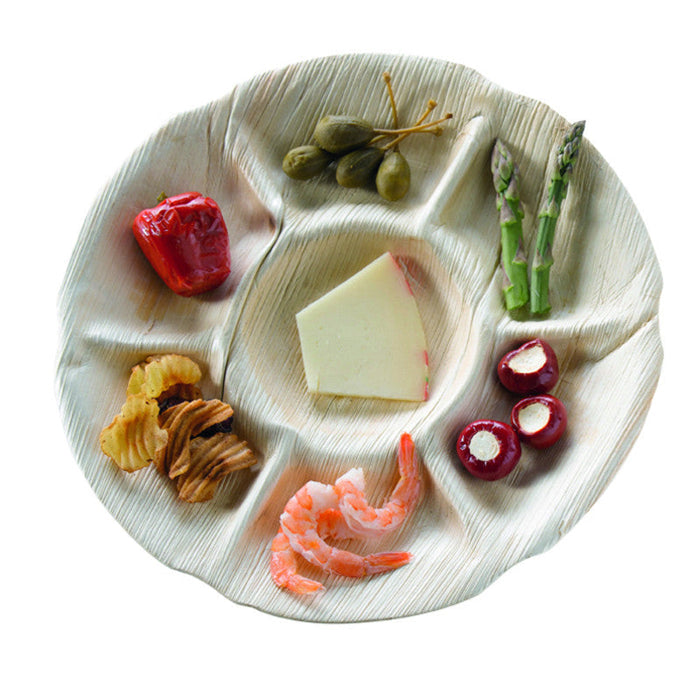 10pcs - Assiette ronde en palmier 7 compartiments - Ø 29,5 cm - H 3 cm