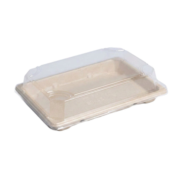 50pcs - Barquette à sushi en pulpe avec couvercle PS transparent "Itto" - 16,5 cm x 11,5 cm x 1,5 cm