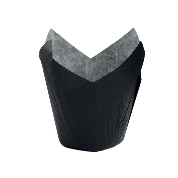 120pcs - Caissette de cuisson tulipe en papier noir ingraissable - Ø base 4,5 cm - H 8 cm