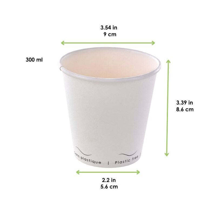 50pcs - Gobelet carton blanc sans plastique "Eden" - 300 ml - Ø 9 cm - H 8,6 cm