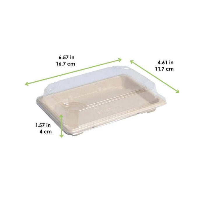 50pcs - Barquette à sushi en pulpe avec couvercle PS transparent "Itto" - 16,5 cm x 11,5 cm x 1,5 cm