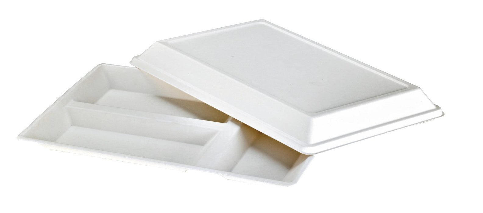 25pcs - Plateau repas blanc en pulpe 3 compartiments - 40 cm x 28 cm