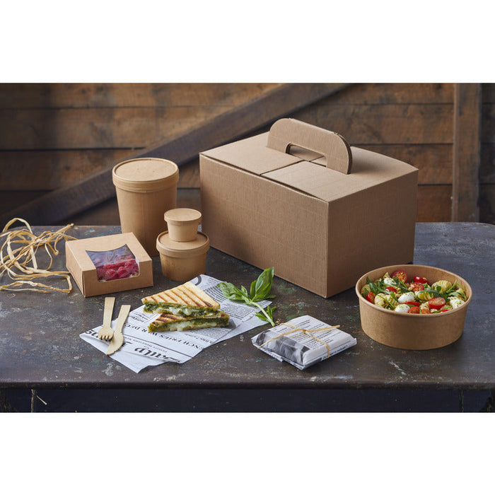 25pcs - Pot carton kraft brun chaud et froid avec couvercle carton - 940 ml - Ø 11,6 cm - H 13,5 cm