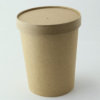 25pcs - Pot carton kraft brun chaud et froid avec couvercle carton - 940 ml - Ø 11,6 cm - H 13,5 cm