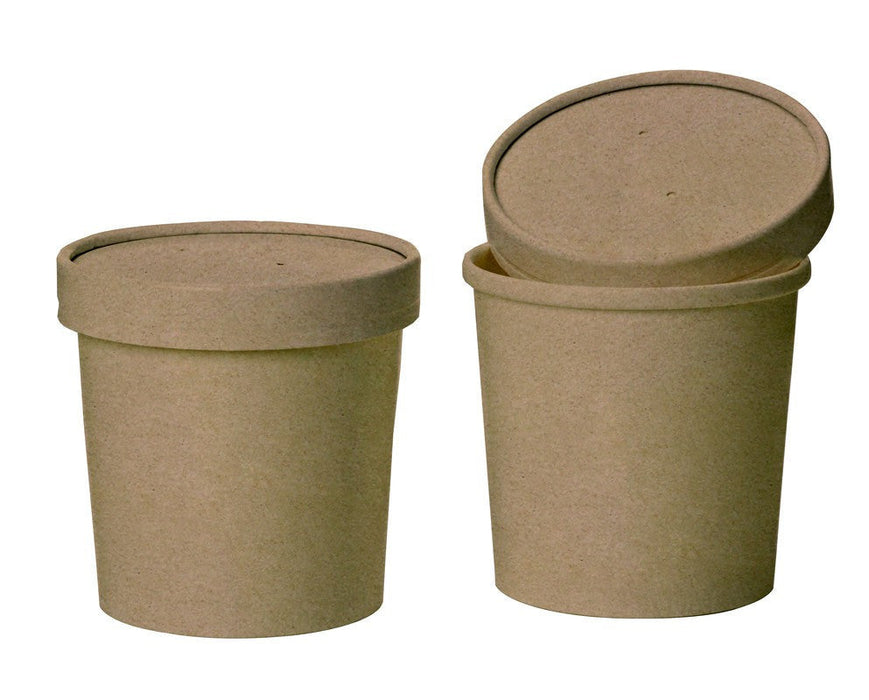 25pcs - Pot carton kraft brun chaud et froid avec couvercle carton - 940 ml - Ø 11,6 cm - H 13,5 cm