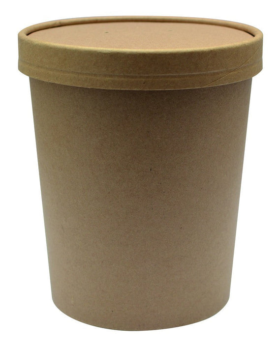 25pcs - Pot carton kraft brun chaud et froid avec couvercle carton - 940 ml - Ø 11,6 cm - H 13,5 cm