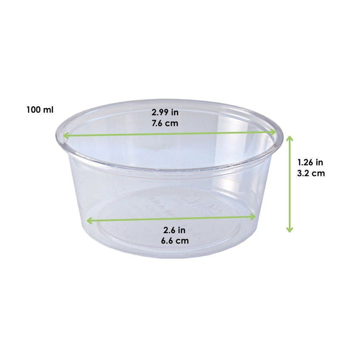 100pcs - Pot à sauce rond en plastique PLA transparent - 100 ml - Ø 7,6 cm - H 3,2 cm