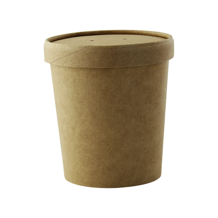 25pcs - Pot carton kraft brun chaud et froid avec couvercle carton - 490 ml - Ø 9,7 cm - H 9,5 cm