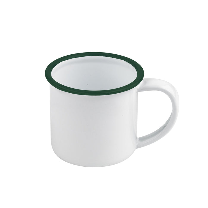 12pcs - 90ml Ø5cm H5cm - Enamel mini mug acier émaillé blanc / bord vert