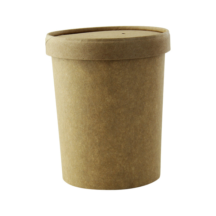 25pcs - Pot carton kraft brun chaud et froid avec couvercle carton - 560 ml - Ø 9,7 cm - H 11,8 cm
