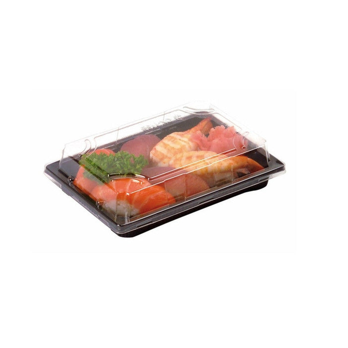 200pcs - Coffret à sushi noir avec couvercle charnière - 20 cm x 14,5 cm x 7,6 cm