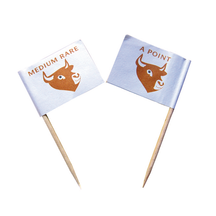 1pc - Pique en bois avec extrémité drapeau à point - H 6,5 cm