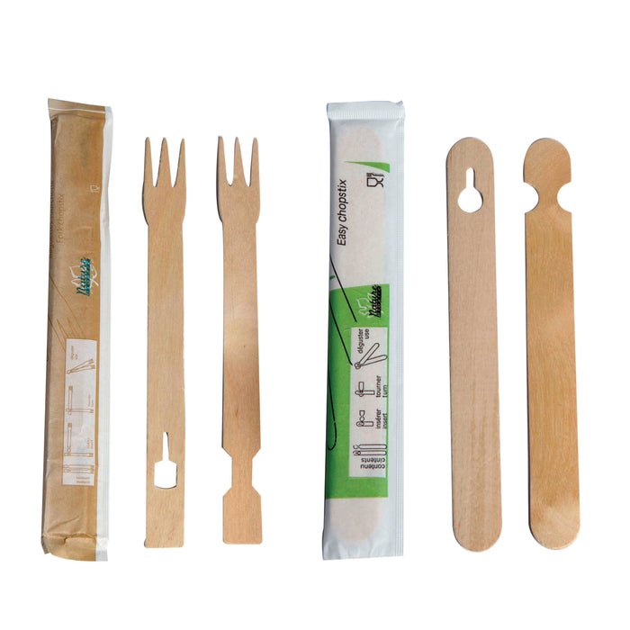 100pcs - Baguette fourchette bois pour débutant emballée par paire - 18 cm